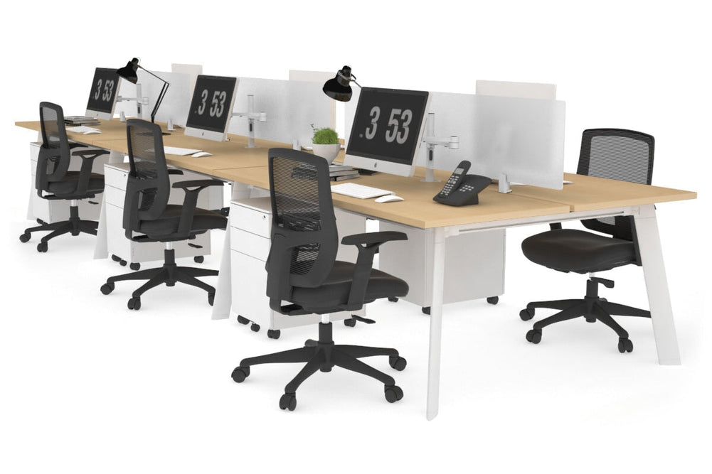 Switch - 6 Person Workstation White Frame [1600L x 700W]-maple white perspex (400H x 1500W) 