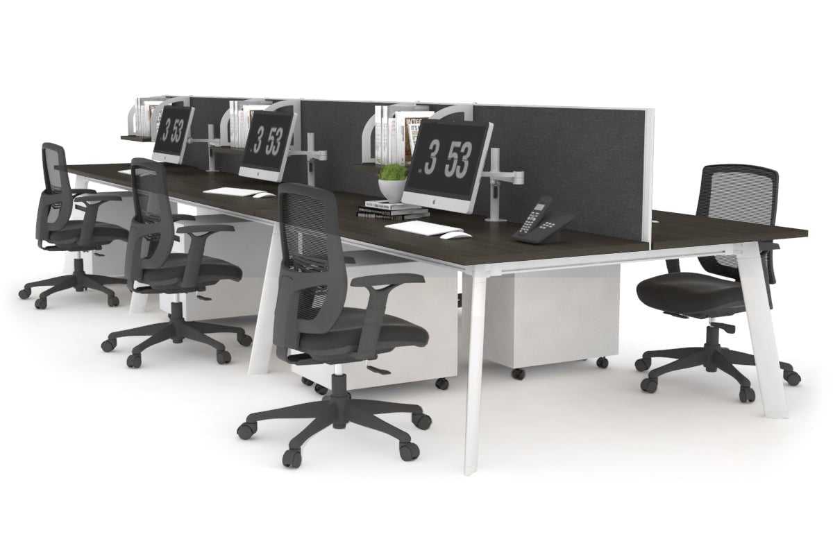 Switch - 6 Person Workstation White Frame [1600L x 700W] Jasonl dark oak moody charcoal (500H x 1600W) 