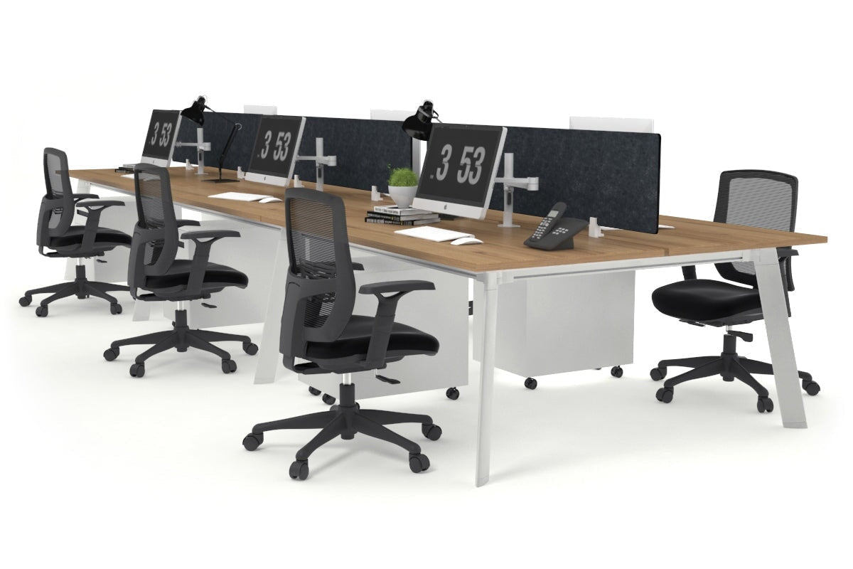 Switch - 6 Person Workstation White Frame [1600L x 700W]-salvage oak grey echo perspex (400H x 1500W) 
