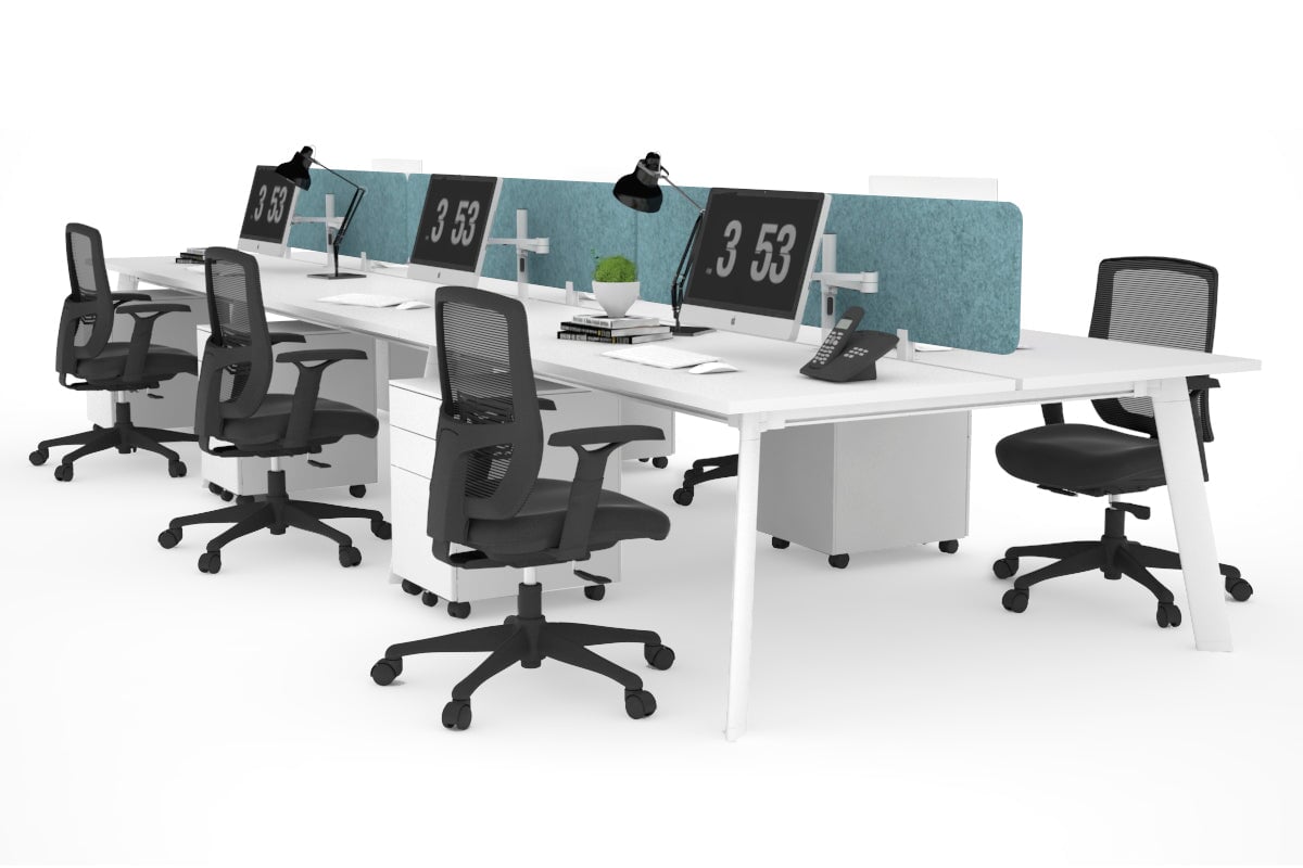 Switch - 6 Person Workstation White Frame [1600L x 700W] Jasonl white blue echo panel (400H x 1600W) 