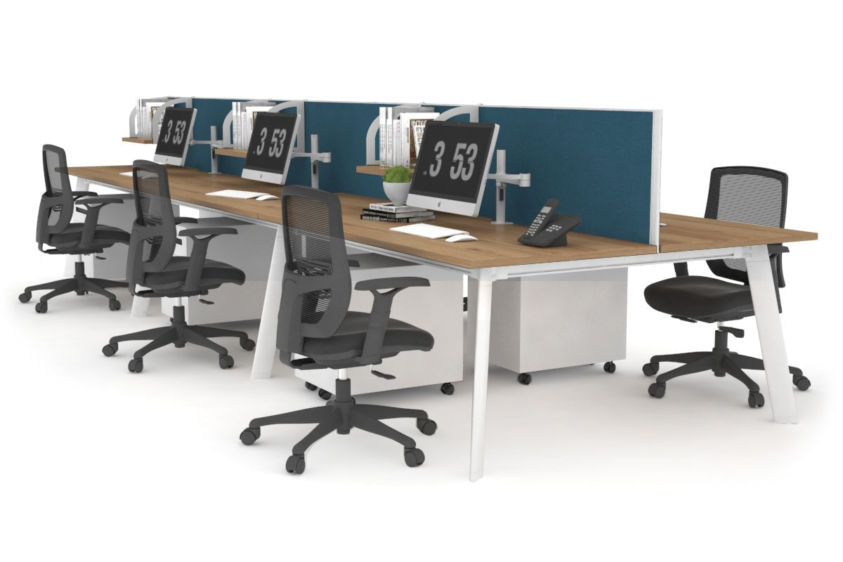 Switch - 6 Person Workstation White Frame [1600L x 700W] Jasonl salvage oak deep blue (500H x 1600W) 