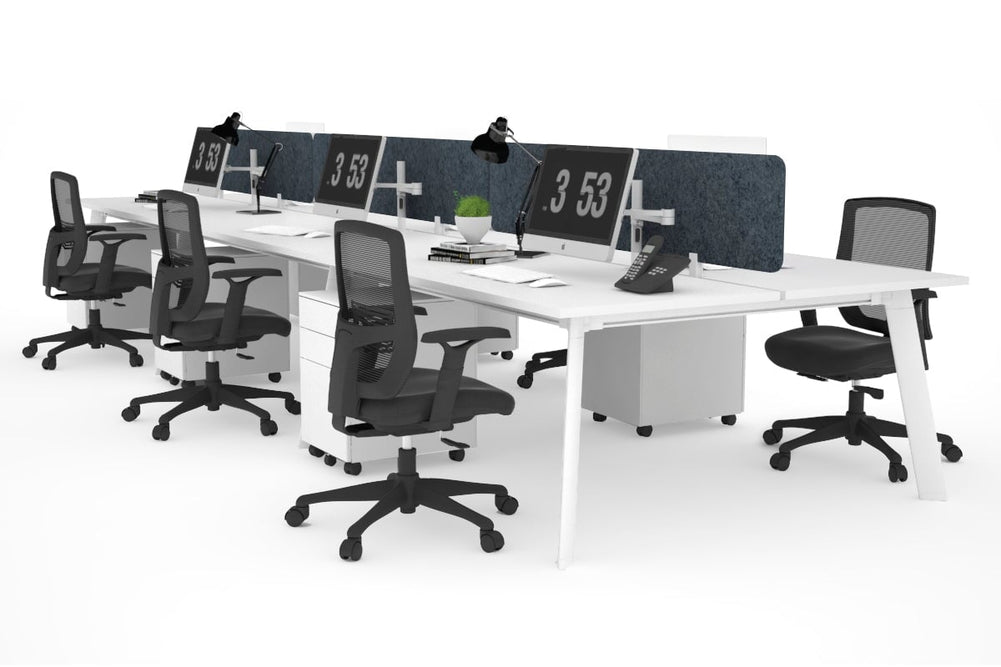 Switch - 6 Person Workstation White Frame [1600L x 700W]-white dark grey acoustic panel (400H x 1600W) 