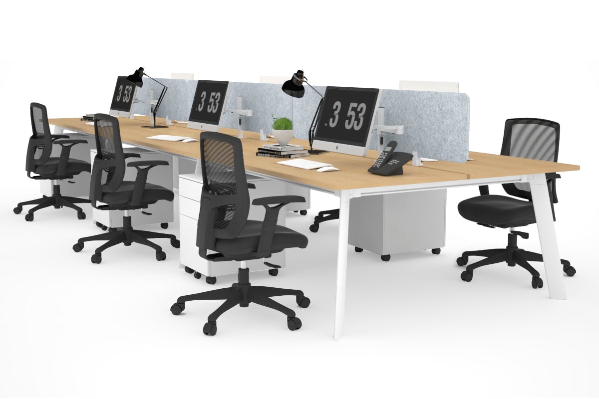 Switch - 6 Person Workstation White Frame [1600L x 700W]-maple light grey echo panel (400H x 1600W) 