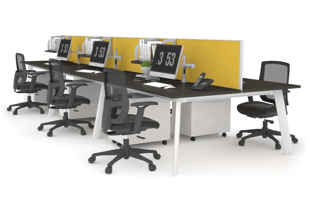 Switch - 6 Person Workstation White Frame [1600L x 700W]-dark oak mustard yellow (500H x 1600W) 
