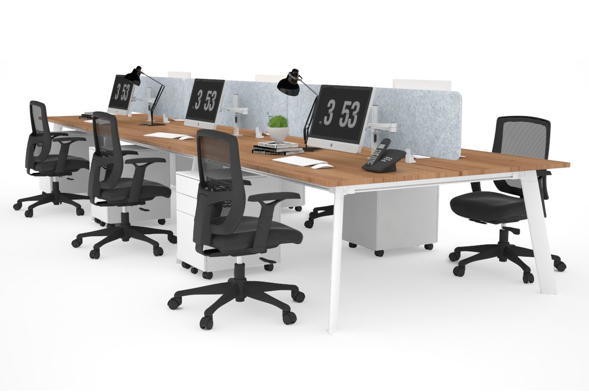 Switch - 6 Person Workstation White Frame [1600L x 700W]-salvage oak light grey echo panel (400H x 1600W) 