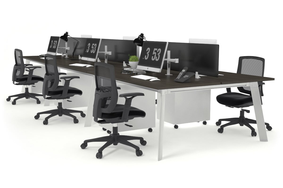 Switch - 6 Person Workstation White Frame [1600L x 700W]-dark oak black perspex (400H x 1500W) 