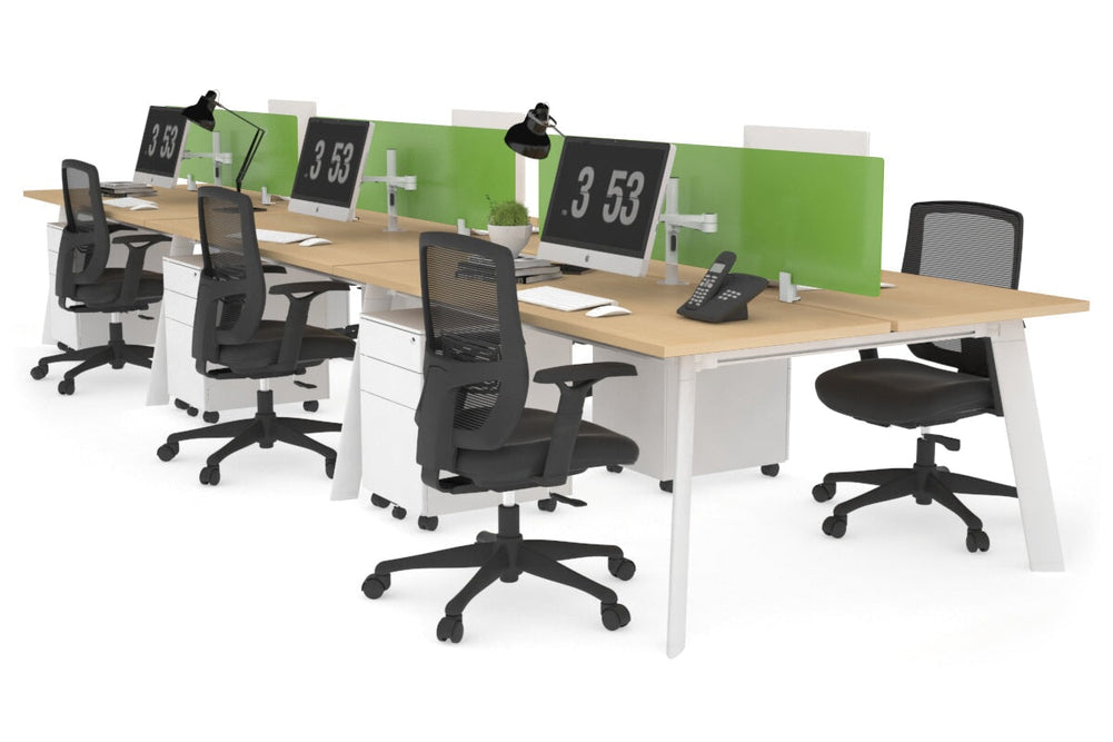 Switch - 6 Person Workstation White Frame [1600L x 700W]-maple green perspex (400H x 1500W) 