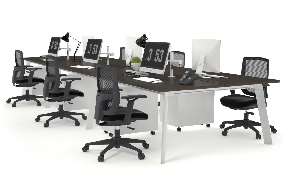 Switch - 6 Person Workstation White Frame [1600L x 700W]-dark oak none 