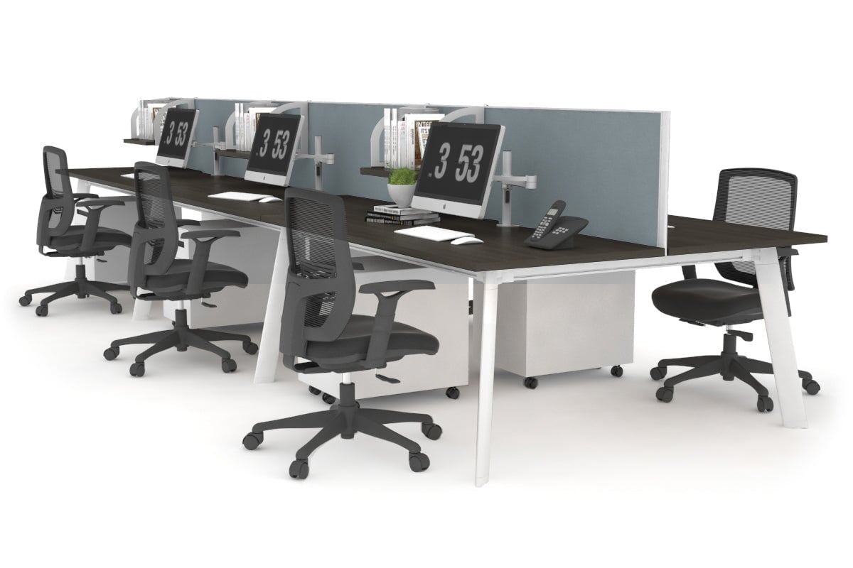 Switch - 6 Person Workstation White Frame [1600L x 700W]-dark oak cool grey (500H x 1600W) 