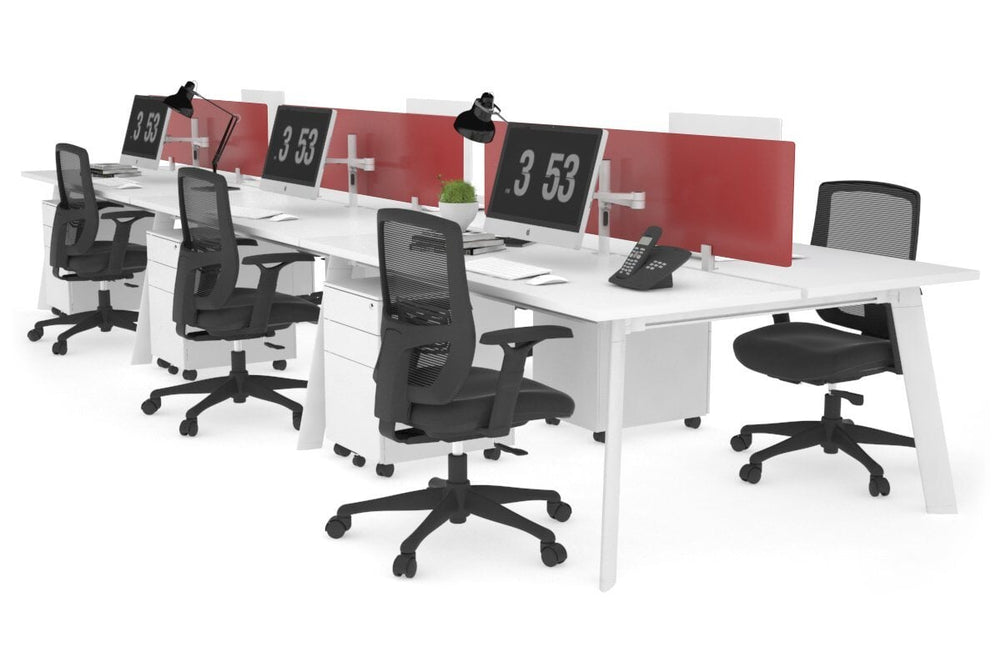 Switch - 6 Person Workstation White Frame [1600L x 700W]-white red perspex (400H x 1500W) 
