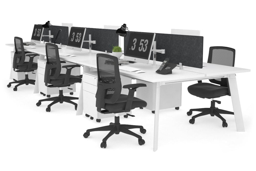 Switch - 6 Person Workstation White Frame [1600L x 700W]-white grey acoustic perspex (400H x 1500W) 