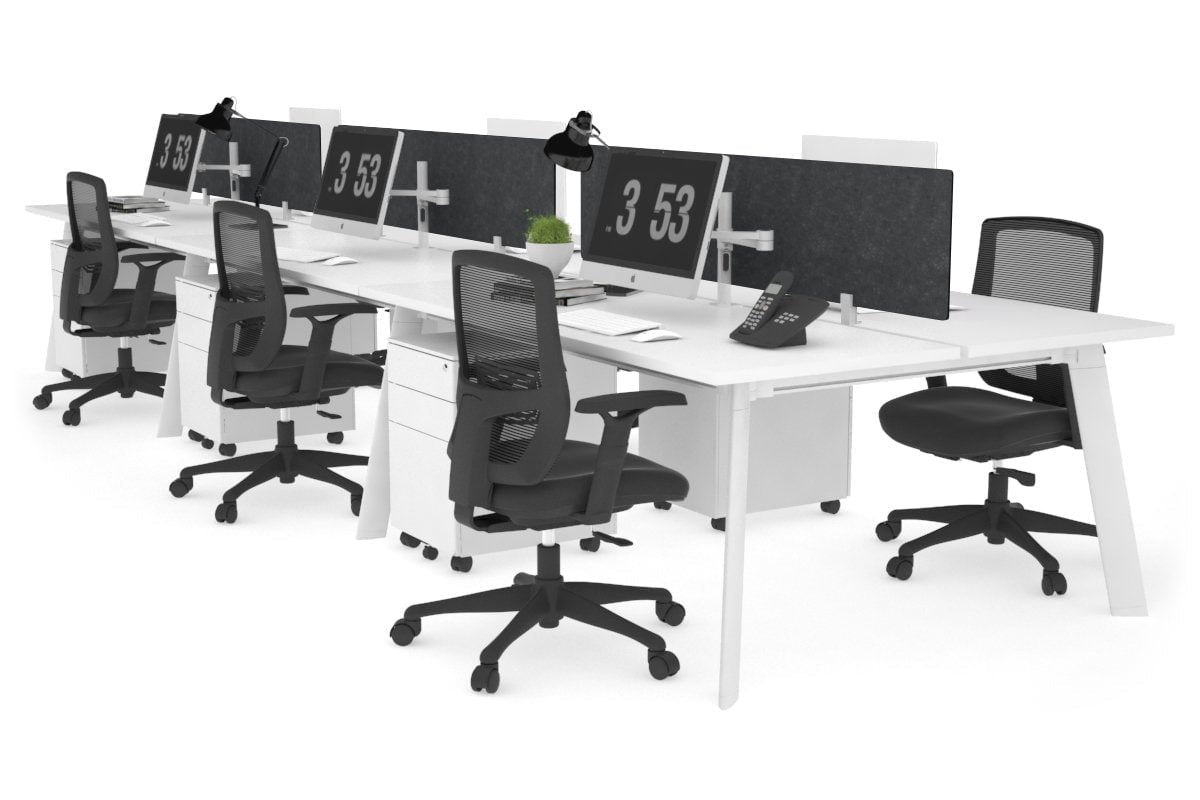 Switch - 6 Person Workstation White Frame [1600L x 700W]-white grey echo perspex (400H x 1500W) 