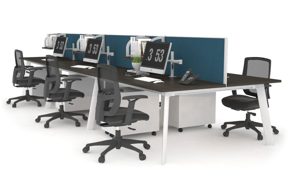 Switch - 6 Person Workstation White Frame [1600L x 800W with Cable Scallop]-dark oak deep blue (500H x 1600W) 
