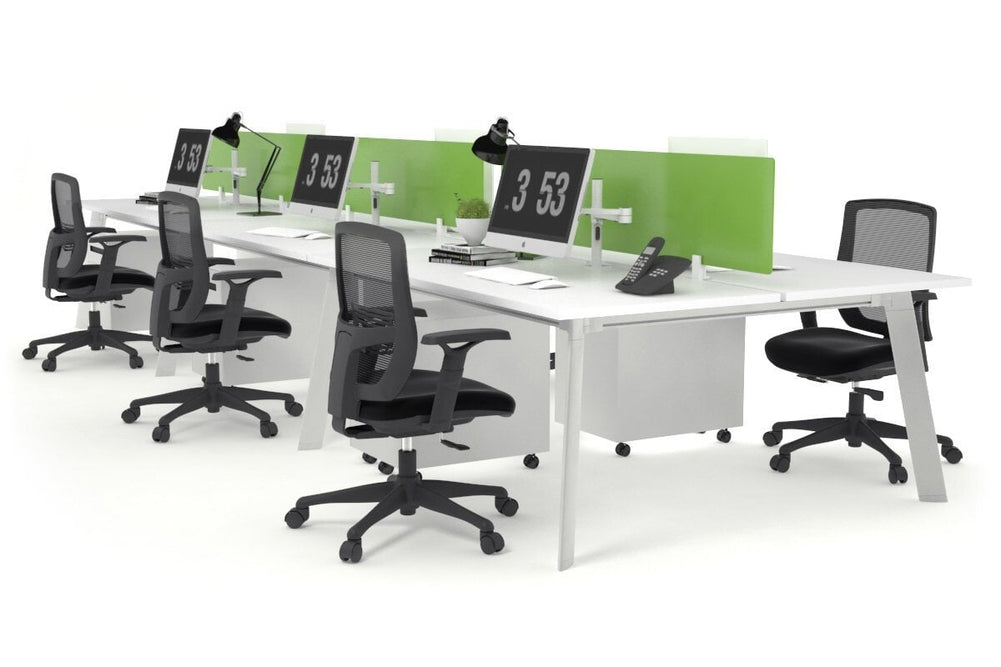 Switch - 6 Person Workstation White Frame [1600L x 800W with Cable Scallop]-white green perspex (400H x 1500W) 