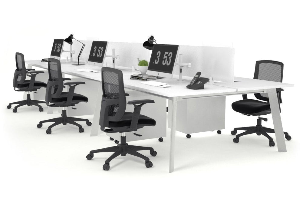 Switch - 6 Person Workstation White Frame [1600L x 800W with Cable Scallop]-white white perspex (400H x 1500W) 
