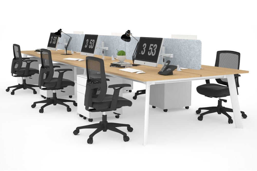 Switch - 6 Person Workstation White Frame [1600L x 800W with Cable Scallop]-maple light grey acoustic panel (400H x 1600W) 