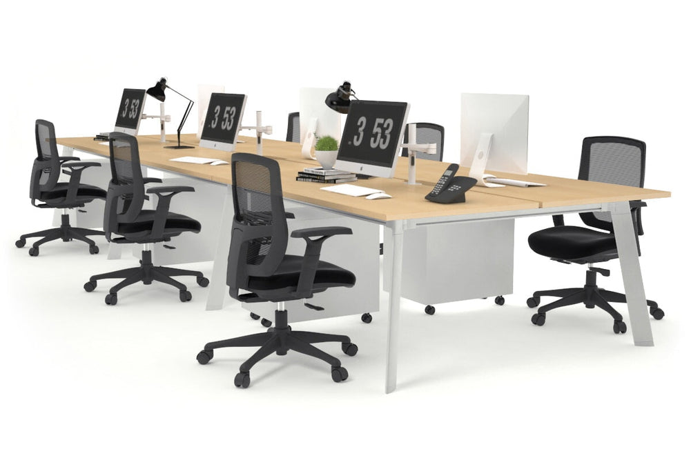 Switch - 6 Person Workstation White Frame [1600L x 800W with Cable Scallop]-maple none 