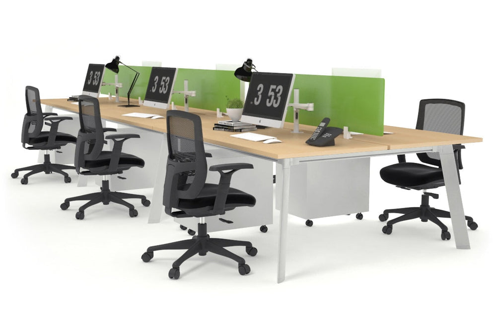 Switch - 6 Person Workstation White Frame [1600L x 800W with Cable Scallop]-maple green perspex (400H x 1500W) 