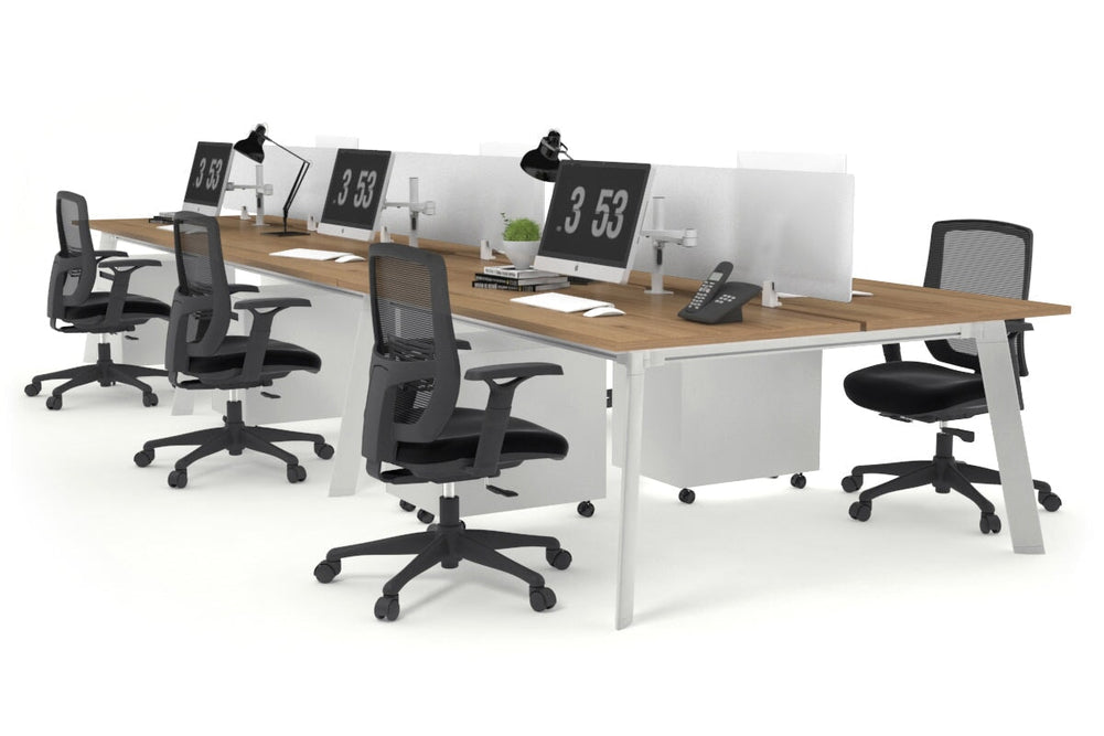 Switch - 6 Person Workstation White Frame [1600L x 800W with Cable Scallop]-salvage oak white perspex (400H x 1500W) 