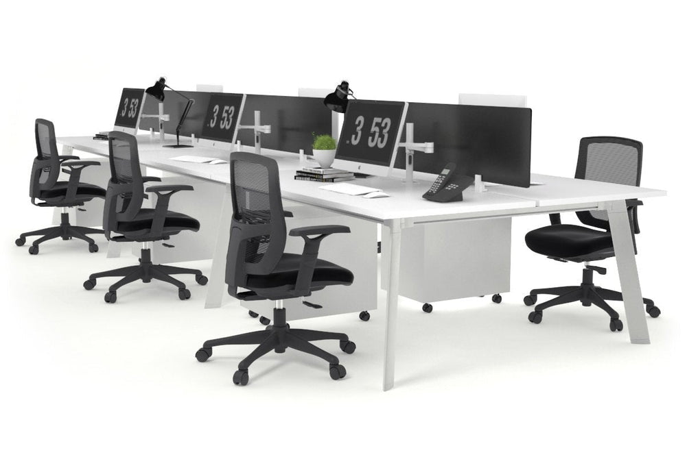 Switch - 6 Person Workstation White Frame [1600L x 800W with Cable Scallop]-white black perspex (400H x 1500W) 