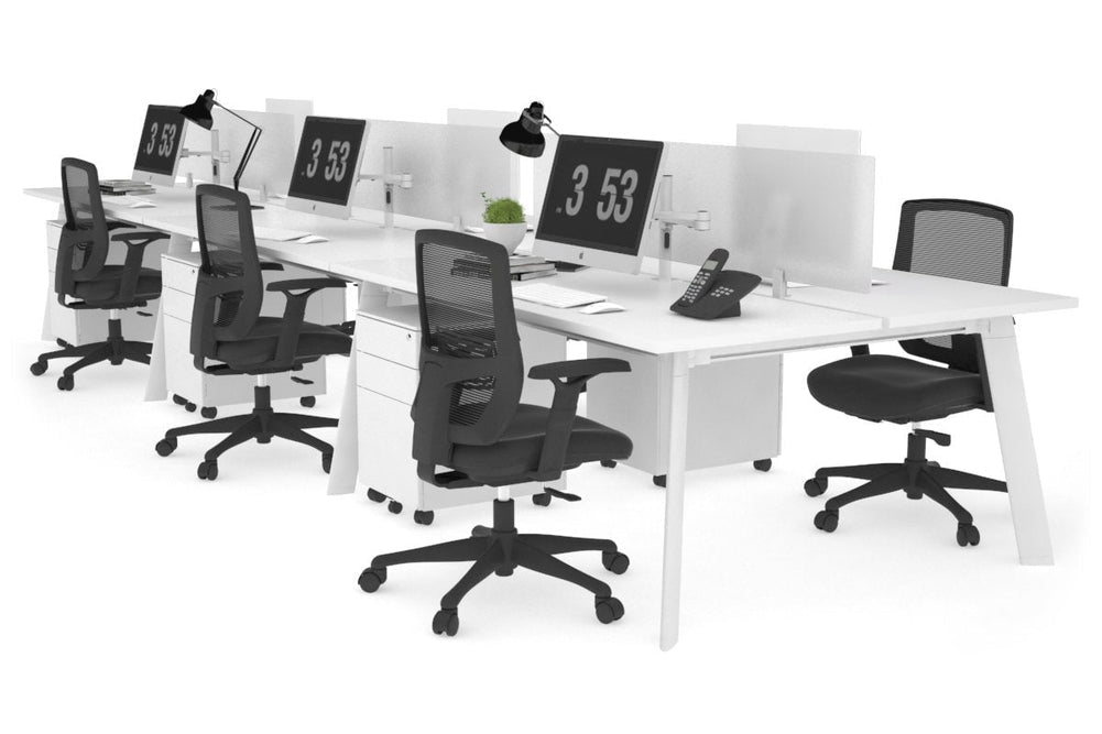Switch - 6 Person Workstation White Frame [1800L x 700W]-white white perspex (400H x 1500W) 