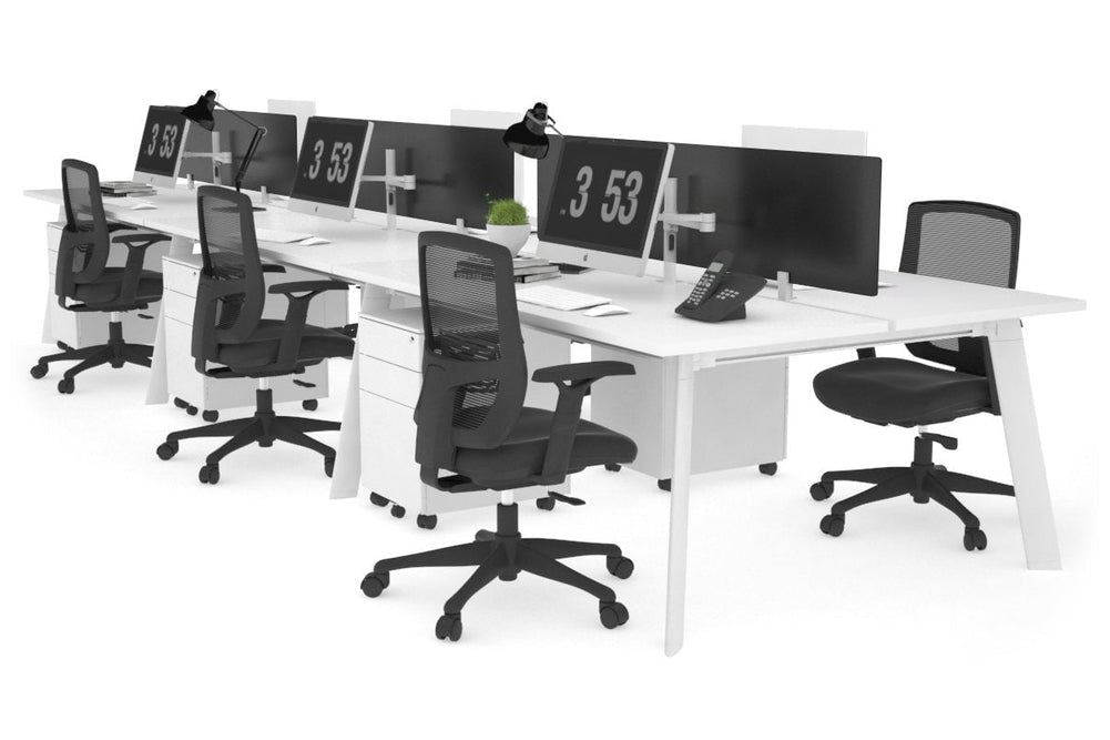 Switch - 6 Person Workstation White Frame [1800L x 700W]-white black perspex (400H x 1500W) 