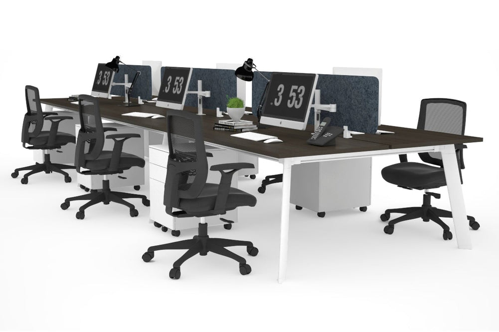 Switch - 6 Person Workstation White Frame [1800L x 700W]-dark oak dark grey acoustic panel (400H x 1600W) 