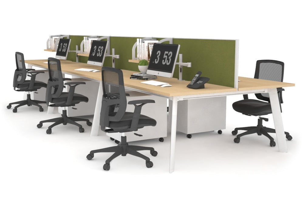 Switch - 6 Person Workstation White Frame [1800L x 800W with Cable Scallop]-maple green moss (500H x 1800W) 