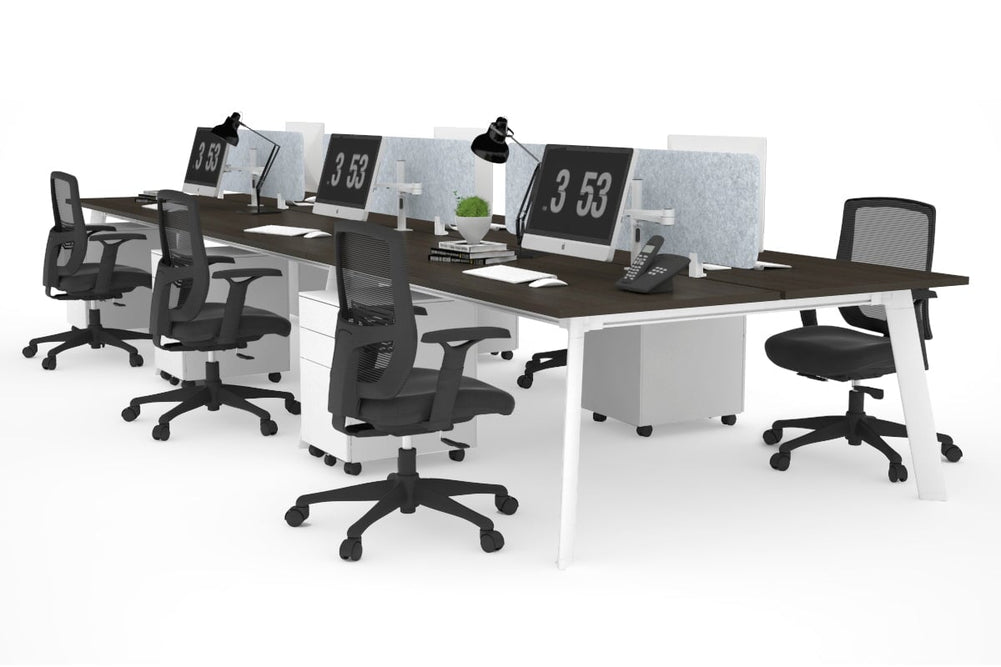 Switch - 6 Person Workstation White Frame [1800L x 800W with Cable Scallop]-dark oak light grey acoustic panel (400H x 1600W) 