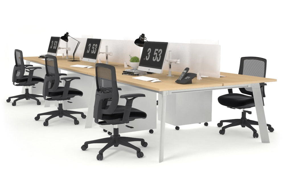 Switch - 6 Person Workstation White Frame [1800L x 800W with Cable Scallop]-maple white perspex (400H x 1500W) 