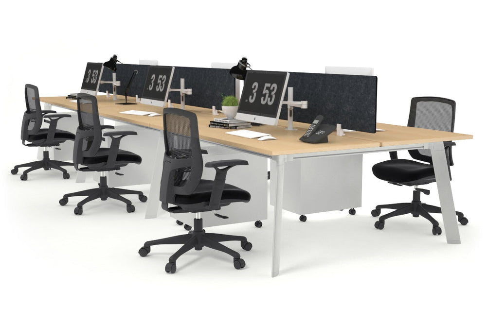 Switch - 6 Person Workstation White Frame [1800L x 800W with Cable Scallop]-maple grey acoustic perspex (400H x 1500W) 