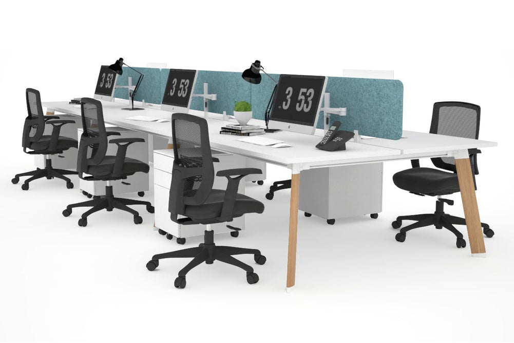 Switch - 6 Person Workstation Wood Imprint Frame [1200L x 700W]-white blue acoustic panel (400H x 1200W) 