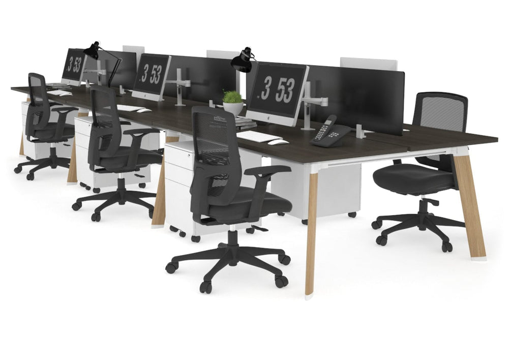 Switch - 6 Person Workstation Wood Imprint Frame [1200L x 700W]-dark oak black perspex (400H x 800W) 