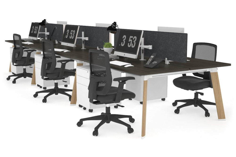 Switch - 6 Person Workstation Wood Imprint Frame [1200L x 700W]-dark oak grey acoustic perspex (400H x 800W) 