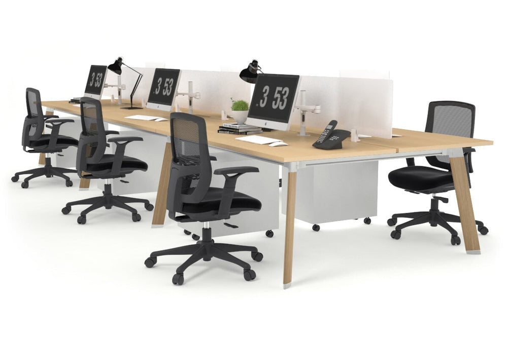 Switch - 6 Person Workstation Wood Imprint Frame [1200L x 800W with Cable Scallop]-maple white perspex (400H x 800W) 