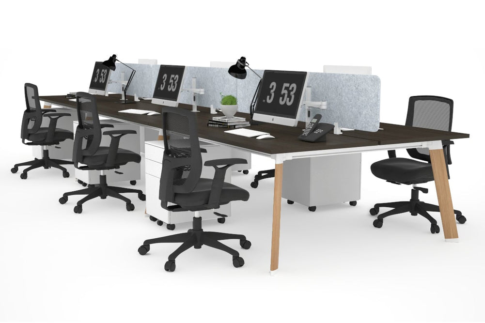 Switch - 6 Person Workstation Wood Imprint Frame [1200L x 800W with Cable Scallop]-dark oak light grey acoustic panel (400H x 1200W) 