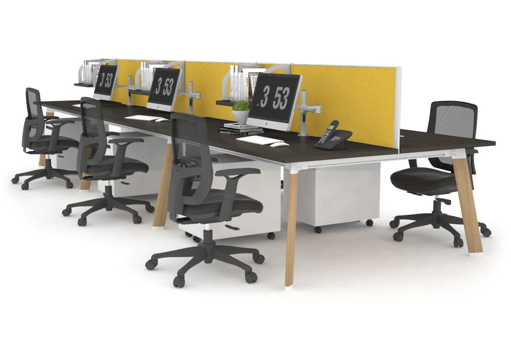 Switch - 6 Person Workstation Wood Imprint Frame [1400L x 700W]-dark oak mustard yellow (500H x 1400W) 