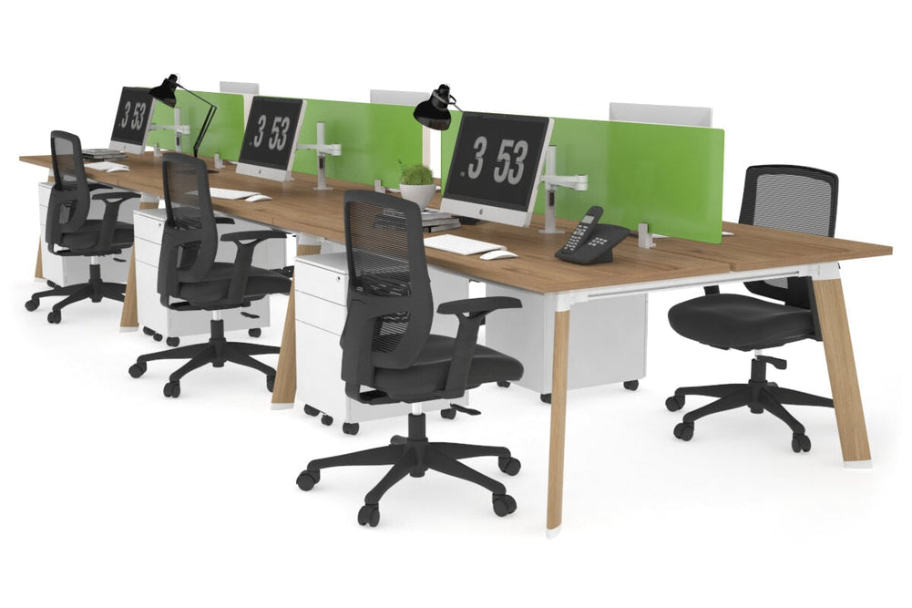 Switch - 6 Person Workstation Wood Imprint Frame [1400L x 700W]-salvage oak green perspex (400H x 800W) 