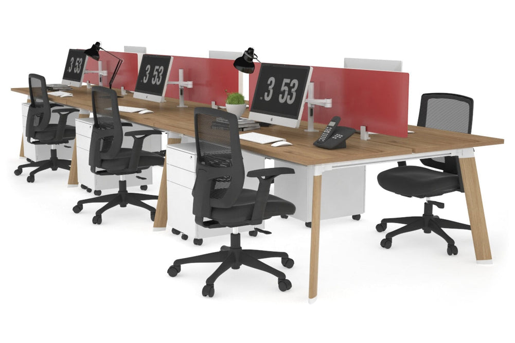 Switch - 6 Person Workstation Wood Imprint Frame [1400L x 700W]-salvage oak red perspex (400H x 800W) 