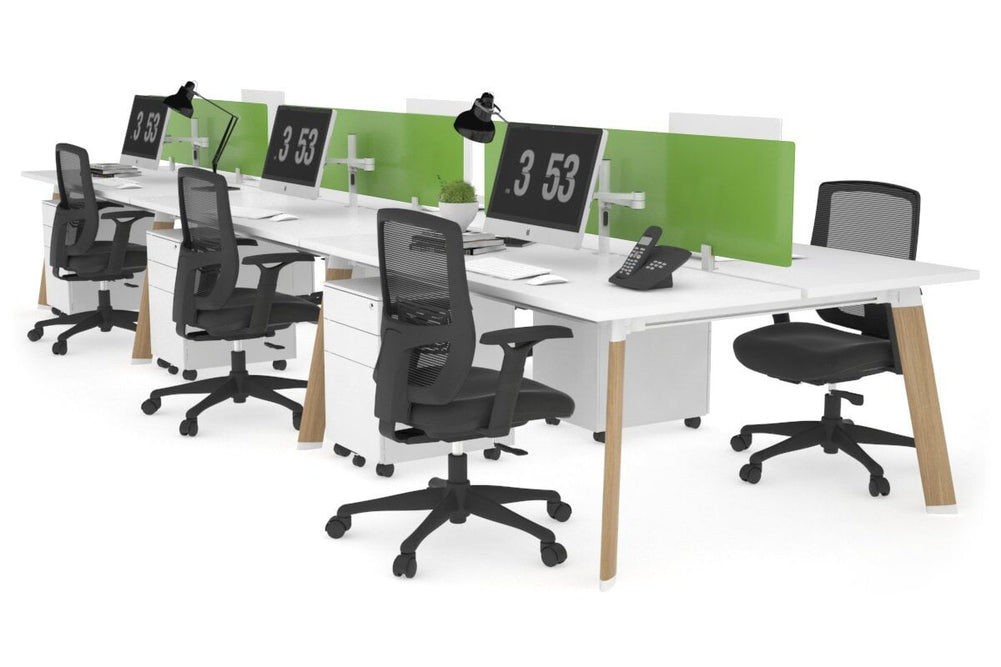 Switch - 6 Person Workstation Wood Imprint Frame [1400L x 700W]-white green perspex (400H x 800W) 