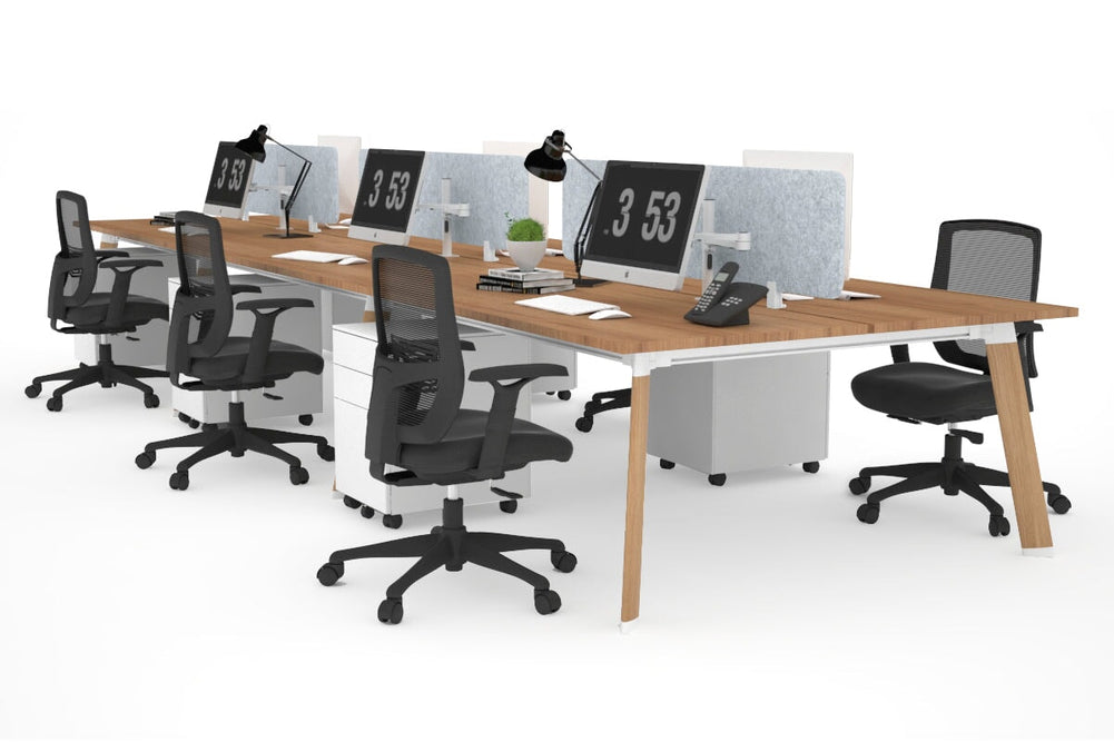 Switch - 6 Person Workstation Wood Imprint Frame [1400L x 700W]-salvage oak light grey acoustic panel (400H x 1200W) 