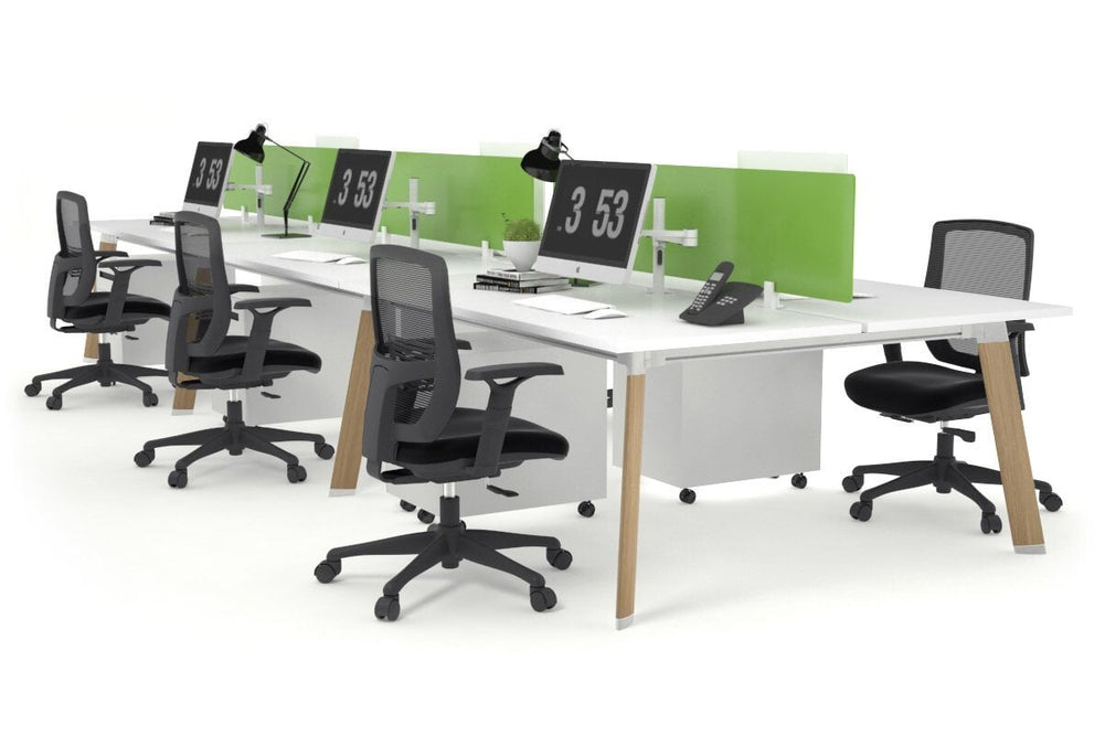 Switch - 6 Person Workstation Wood Imprint Frame [1400L x 800W with Cable Scallop]-white green perspex (400H x 800W) 