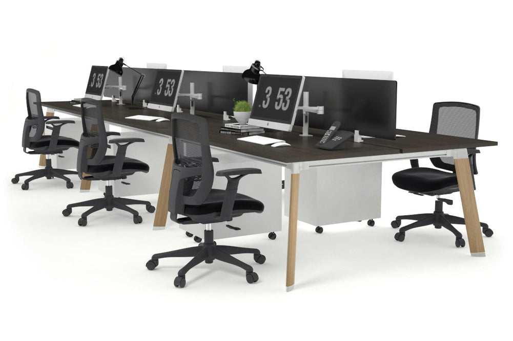 Switch - 6 Person Workstation Wood Imprint Frame [1400L x 800W with Cable Scallop]-dark oak black perspex (400H x 800W) 