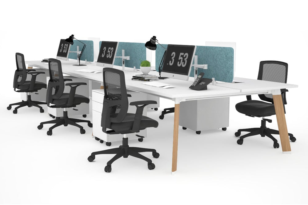 Switch - 6 Person Workstation Wood Imprint Frame [1400L x 800W with Cable Scallop]-white blue acoustic panel (400H x 1200W) 