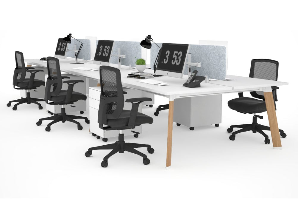 Switch - 6 Person Workstation Wood Imprint Frame [1400L x 800W with Cable Scallop]-white light grey acoustic panel (400H x 1200W) 