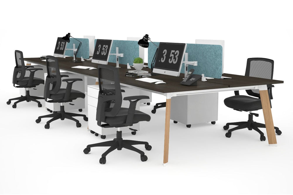 Switch - 6 Person Workstation Wood Imprint Frame [1400L x 800W with Cable Scallop]-dark oak blue acoustic panel (400H x 1200W) 