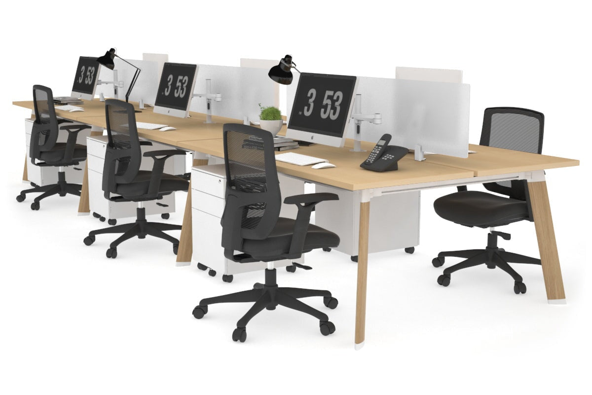 Switch - 6 Person Workstation Wood Imprint Frame [1600L x 700W] Jasonl maple white perspex (400H x 1500W) 