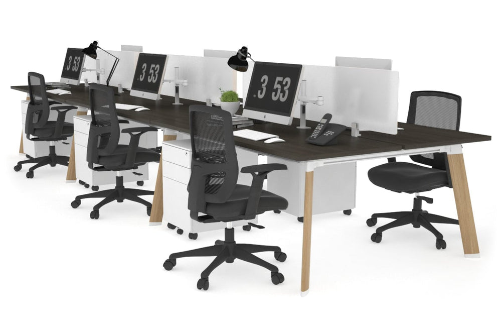 Switch - 6 Person Workstation Wood Imprint Frame [1600L x 700W]-dark oak white perspex (400H x 1500W) 