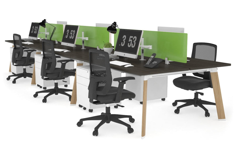 Switch - 6 Person Workstation Wood Imprint Frame [1600L x 700W]-dark oak green perspex (400H x 1500W) 