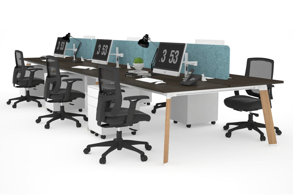 Switch - 6 Person Workstation Wood Imprint Frame [1600L x 800W with Cable Scallop]-dark oak blue acoustic panel (400H x 1600W) 